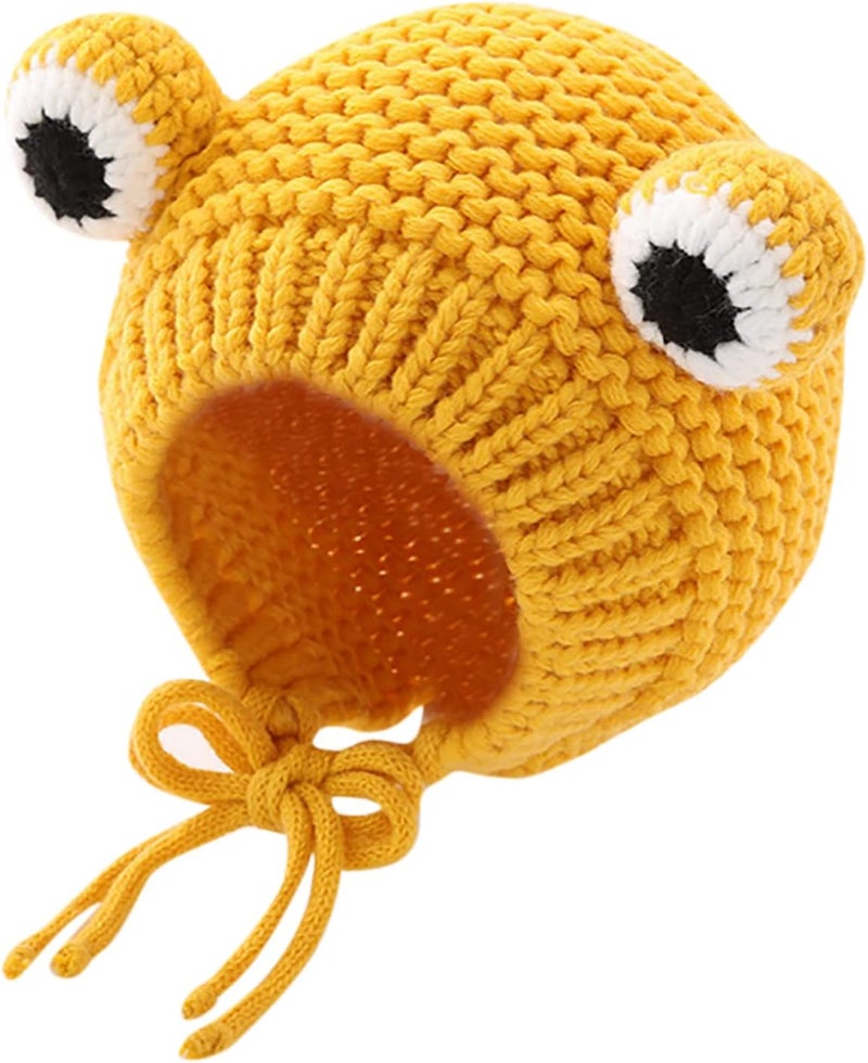 Kids Knitted Beanie Hat Cute Frog Cartoon Winter Warmer Cap with Big Eyes for Baby Boys Girls